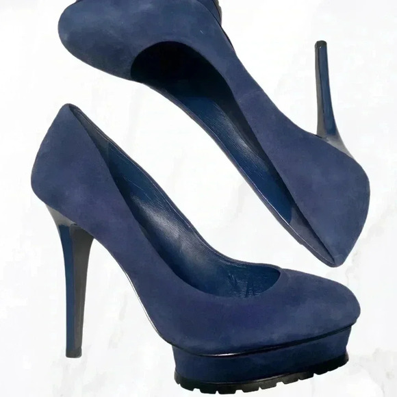 BCBG stylish trendy day 2 nite  platform blue suede leather stiletto heel 8.5 - Picture 1 of 6